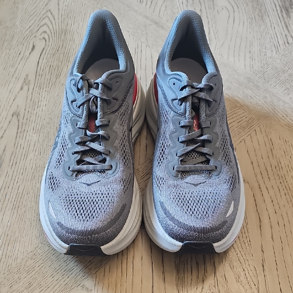 Men's Hoka Gray Athletic Sneakers with Red Accent